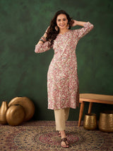 Cotton Printed Adda Work Straight Kurti