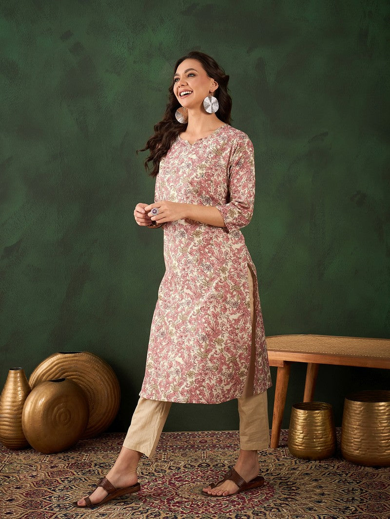 Cotton Printed Adda Work Straight Kurti