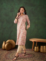 Cotton Printed Adda Work Straight Kurti