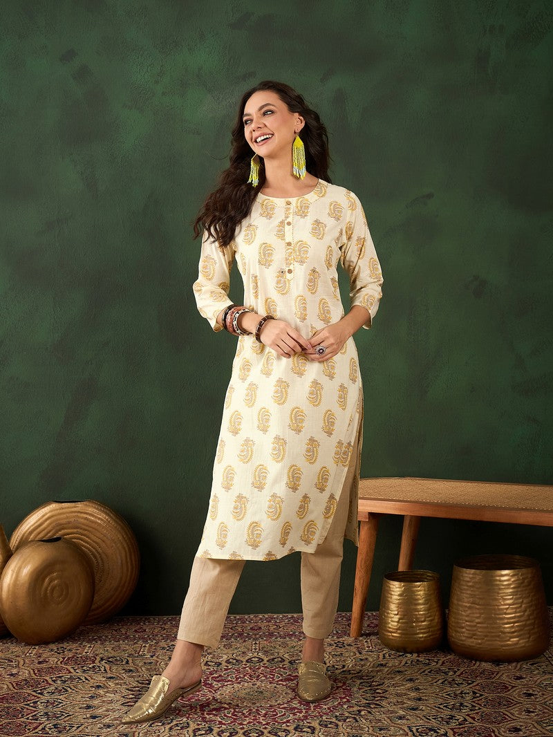 Cotton Printed Adda Work Straight Kurti