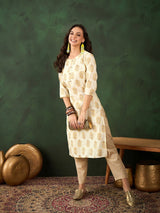 Cotton Printed Adda Work Straight Kurti