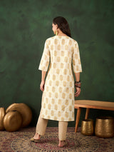 Cotton Printed Adda Work Straight Kurti