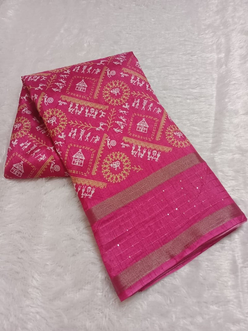 RADHIA - Dola Silk Printed Saree - Pink