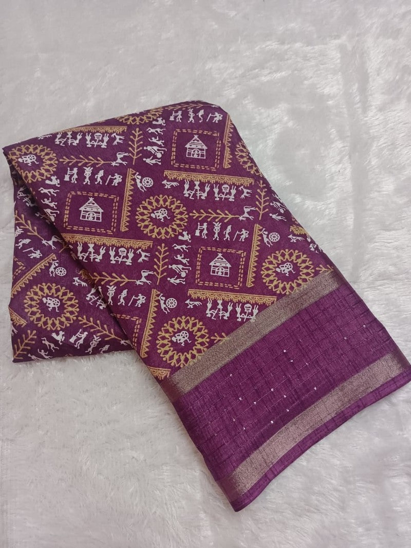 RADHIA - Dola Silk Printed Saree - Purple