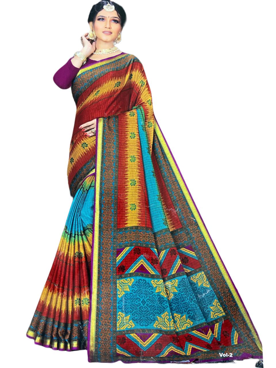 KartZu - Pure Cotton Saree With Border - 5.5 Mtrs