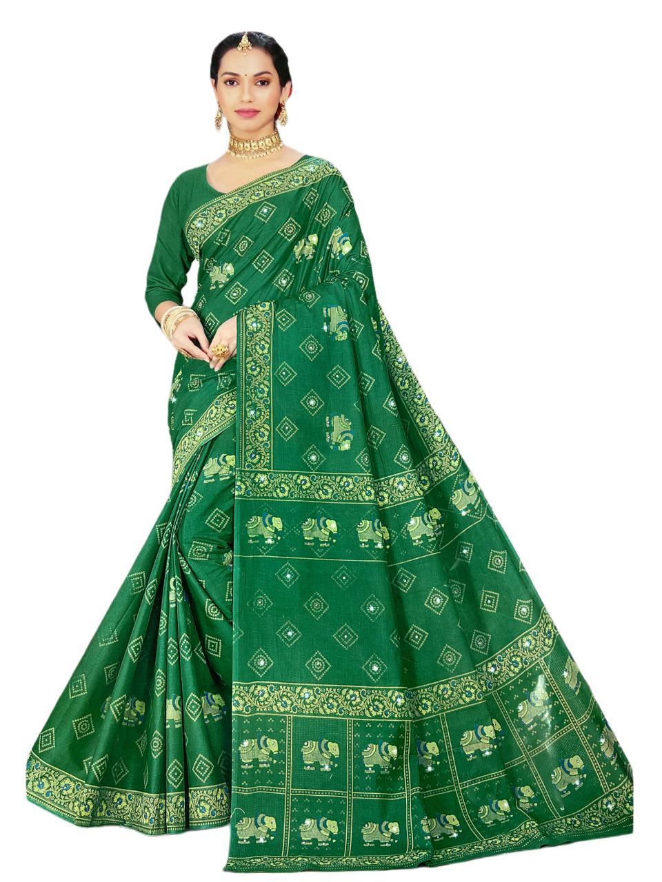 KartZu - Pure Cotton Saree With Printed Border - 5.5 Mtrs - Green