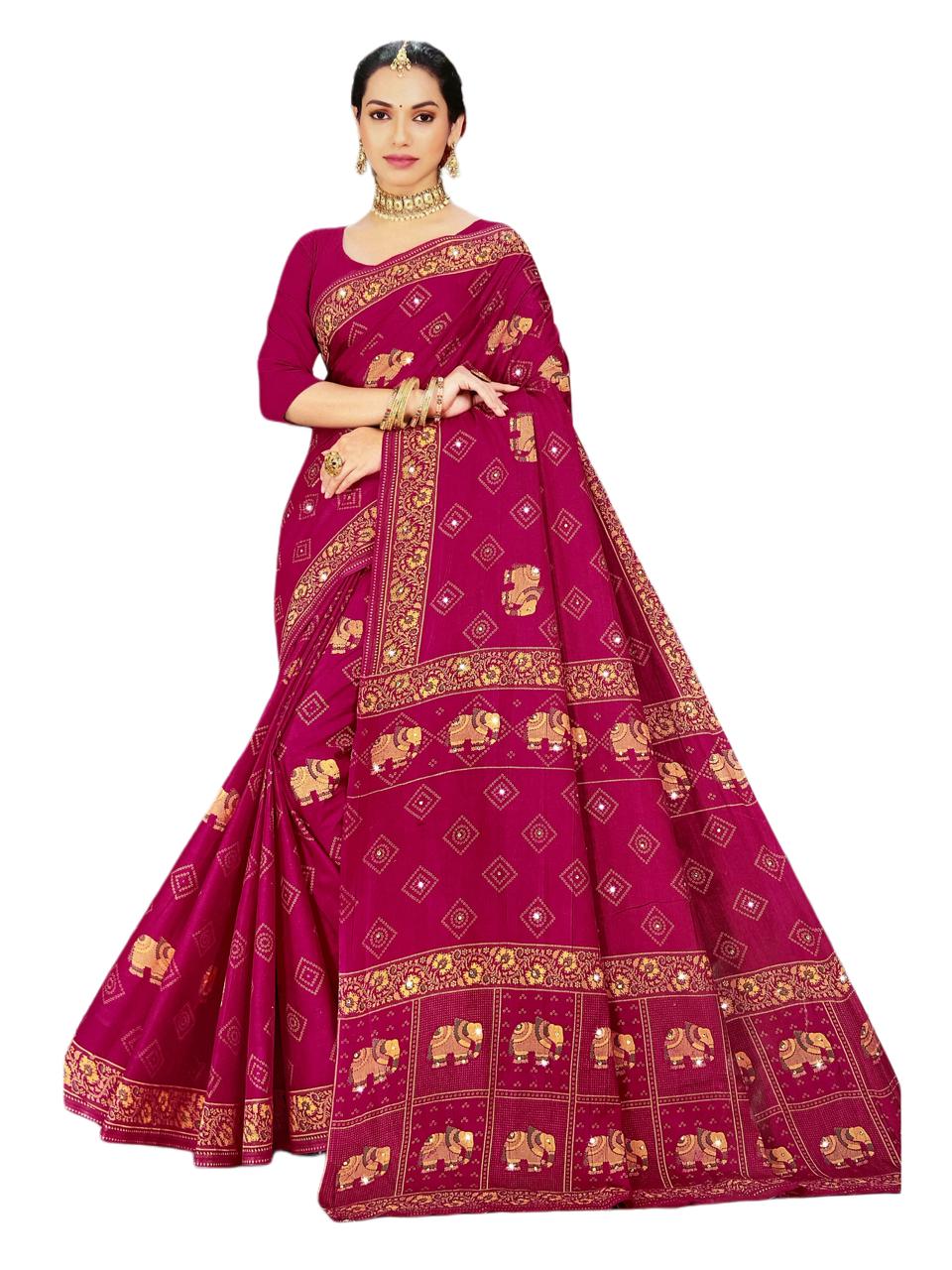 KartZu - Pure Cotton Saree With Printed Border - 5.5 Mtrs - Pink