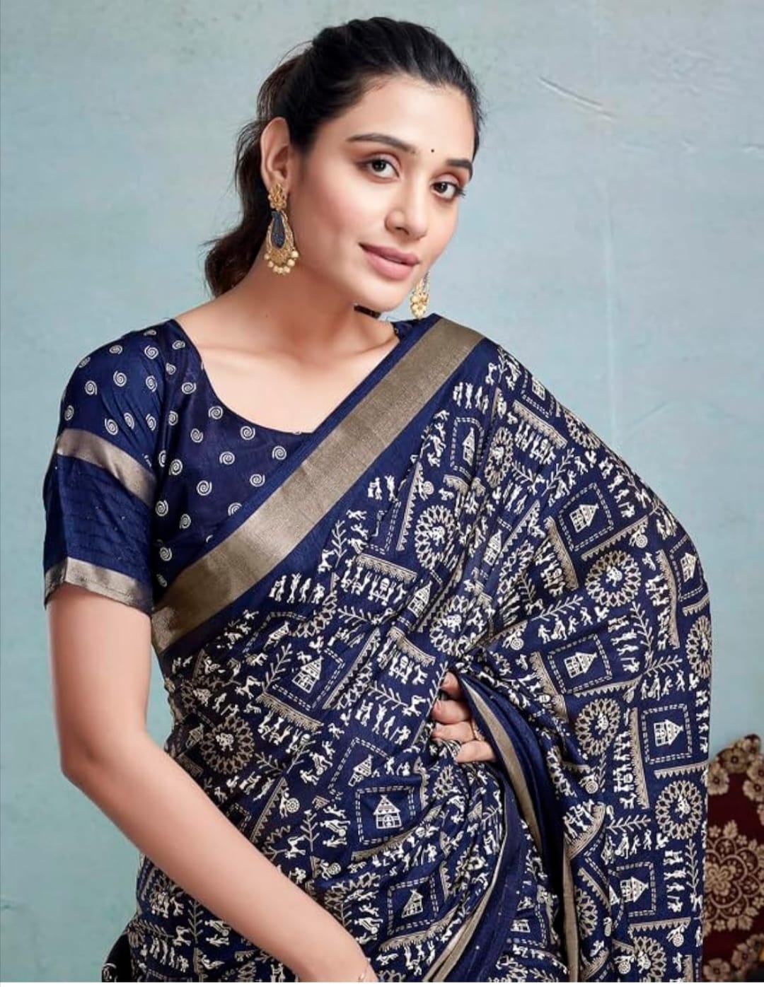 RADHIA - Dola Silk Printed Saree - Blue