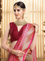 KALINI- Pink & Maroon Ethnic Motifs Zari Woven Design Half and Half Kanjeevaram Saree