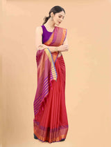 Silk Land - Red & Purple Zari Art Silk Arani Saree