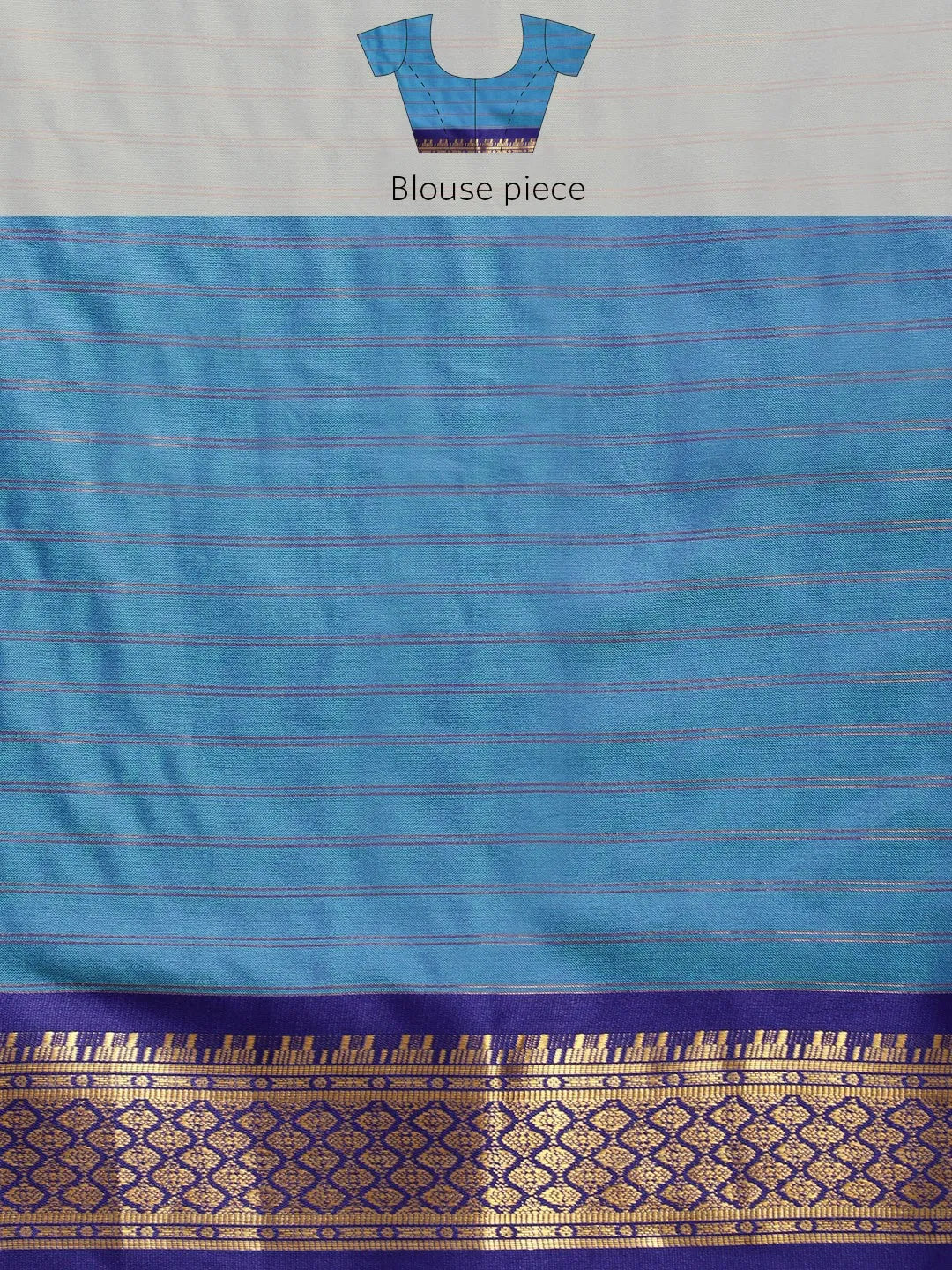 KALINI - Turquoise Blue & Gold-Toned Checked Zari Silk Cotton Saree