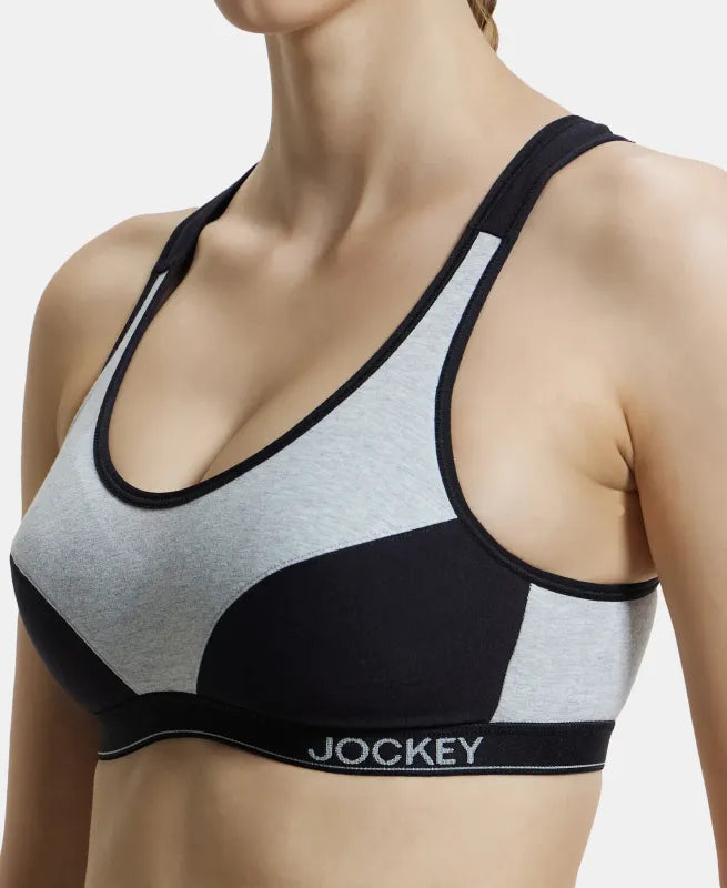 Wirefree Full Coverage Active Bra #1378 - Steel Grey & Black