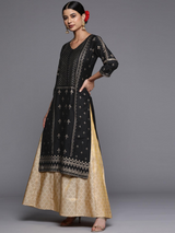 Black Printed Silk Straight Kurta