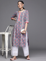 Blue Printed Cotton Kurta