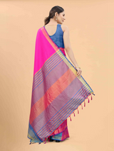 Silk Land - Pink & Blue Zari Art Silk Fusion Arani Saree