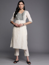 Off White Printed Cotton Straight Kurta