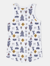 Boy's Super Combed Cotton Printed Tank Top #CB01 -White Printed