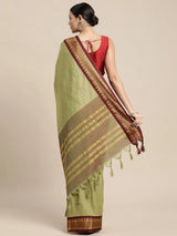 KALINI - Olive Green & Maroon Checked Zari Silk Cotton Saree