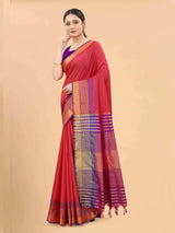 Silk Land - Red & Purple Zari Art Silk Arani Saree