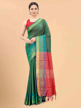 Silk Land - Green & Red Zari Art Silk Arani Saree