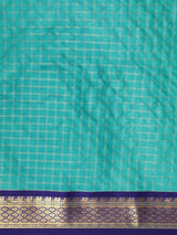 KALINI - Turquoise Blue & Gold-Toned Checked Zari Silk Cotton Saree