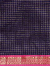 KALINI - Navy Blue & Pink Checked Zari Silk Cotton Saree