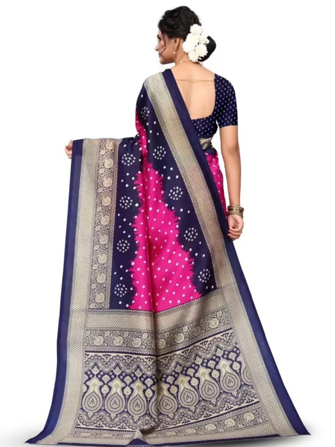 KALINI - Bandhani Printed Mysore Cotton Silk Saree