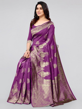 KALINI- Purple & Gold-Toned Woven Design Zari Silk Blend Banarasi Saree