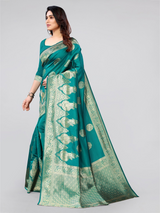 KALINI- Women Green & Gold-Toned Woven Design Zari Silk Blend Banarasi Saree