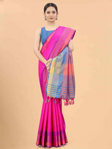 Silk Land - Pink & Blue Zari Art Silk Fusion Arani Saree