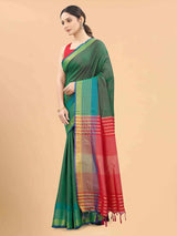 Silk Land - Green & Red Zari Art Silk Arani Saree