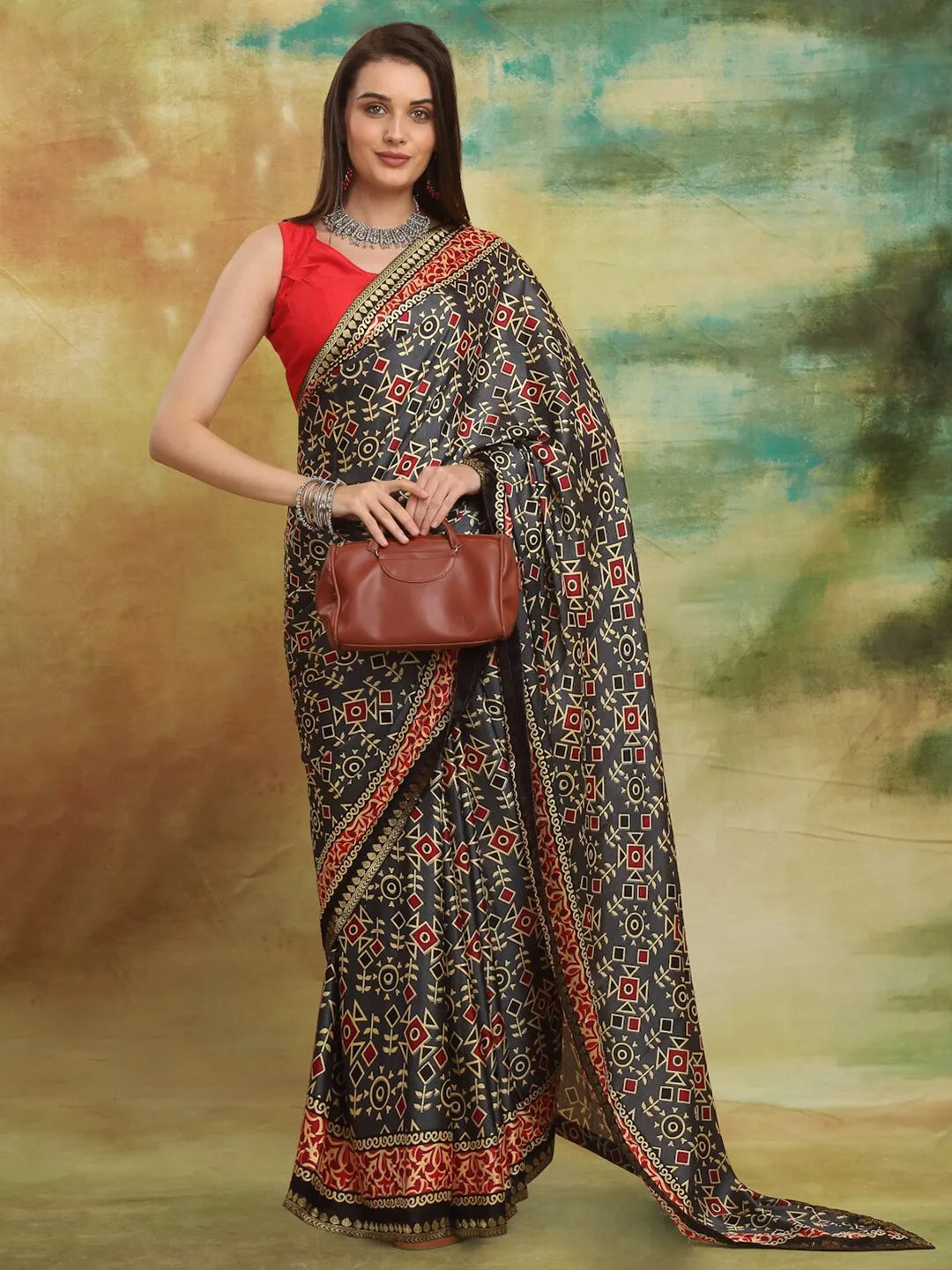 Anuradha Sarees - Ethnic Motifs Printed Zari Block Print Saree