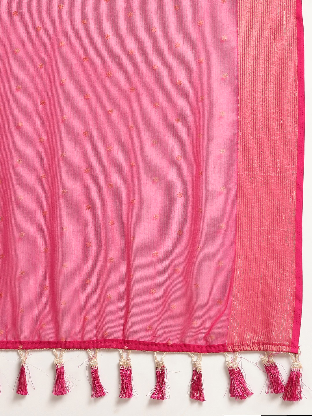 Mitera- Pink & Gold-Toned Floral Zari Pure Chiffon Saree