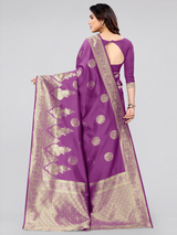 KALINI- Purple & Gold-Toned Woven Design Zari Silk Blend Banarasi Saree