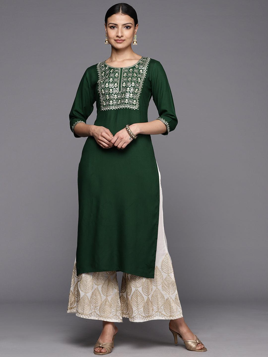 Green Yoke Design Rayon Straight Kurta