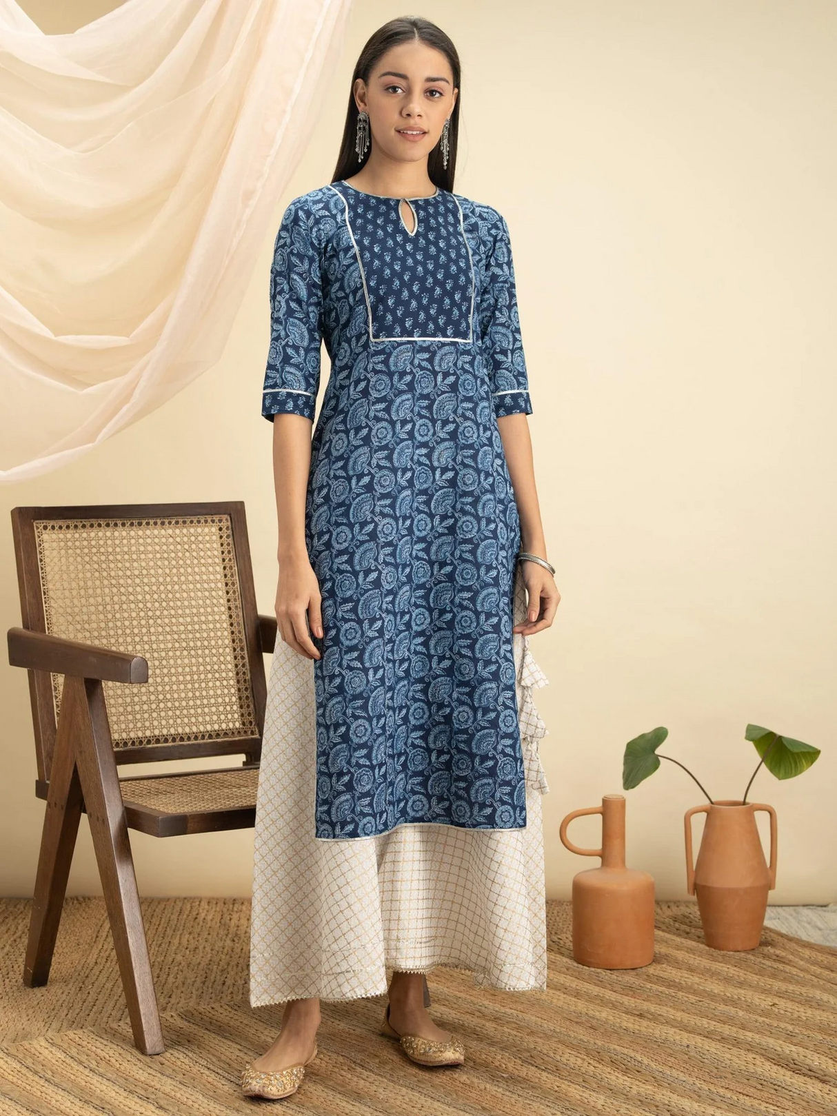 Indigo Printed Cotton Kurta