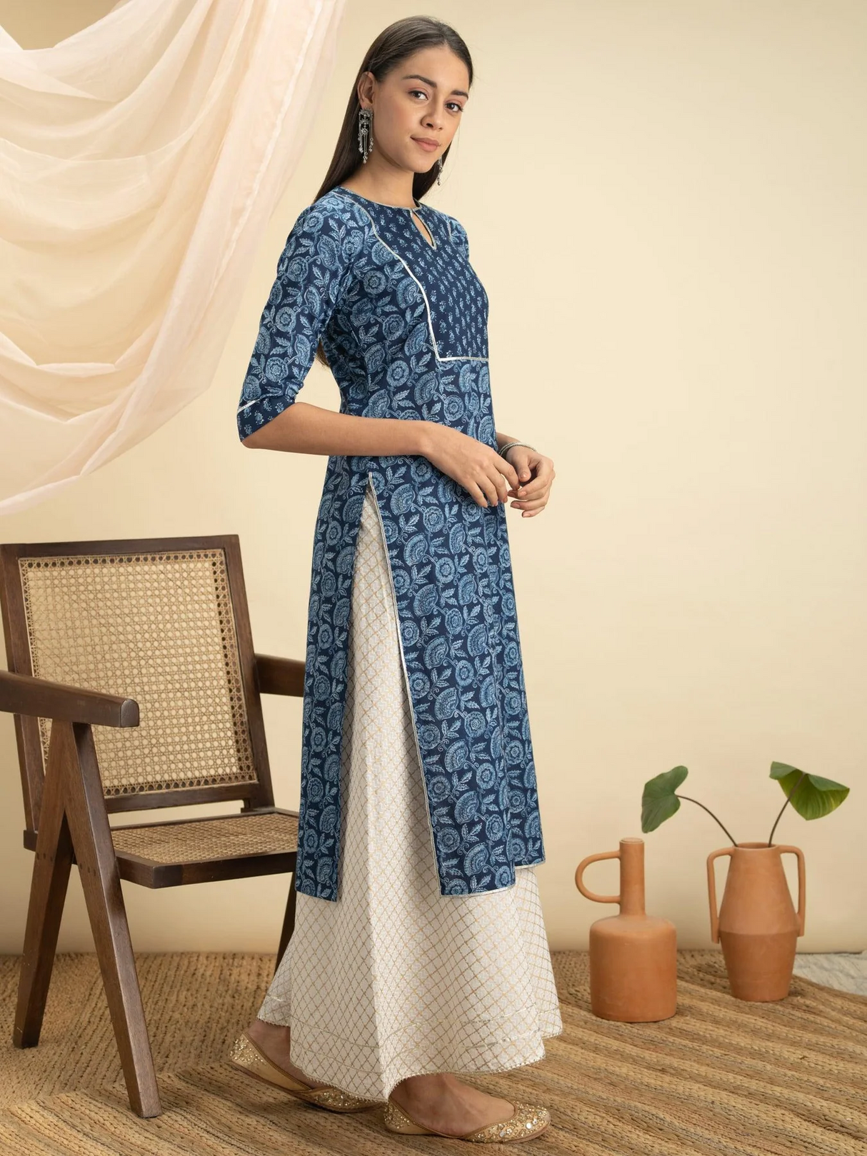 Indigo Printed Cotton Kurta