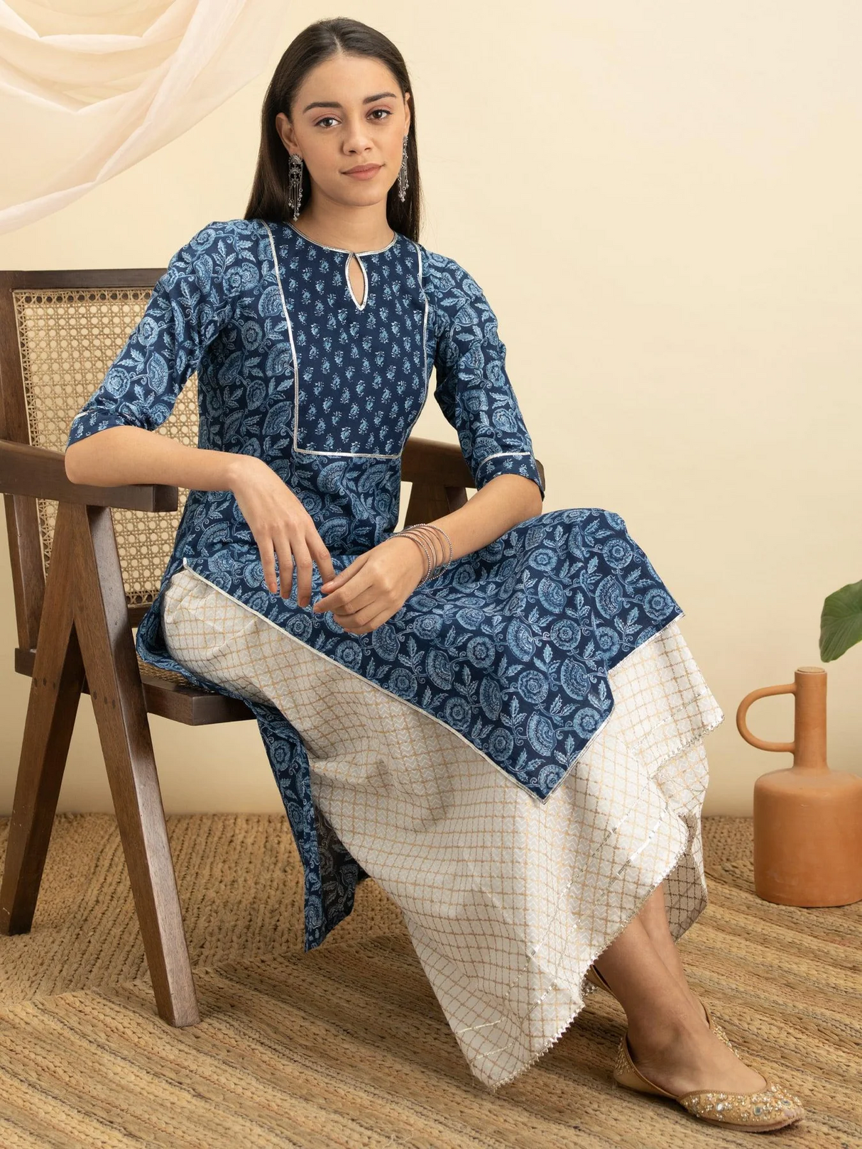 Indigo Printed Cotton Kurta