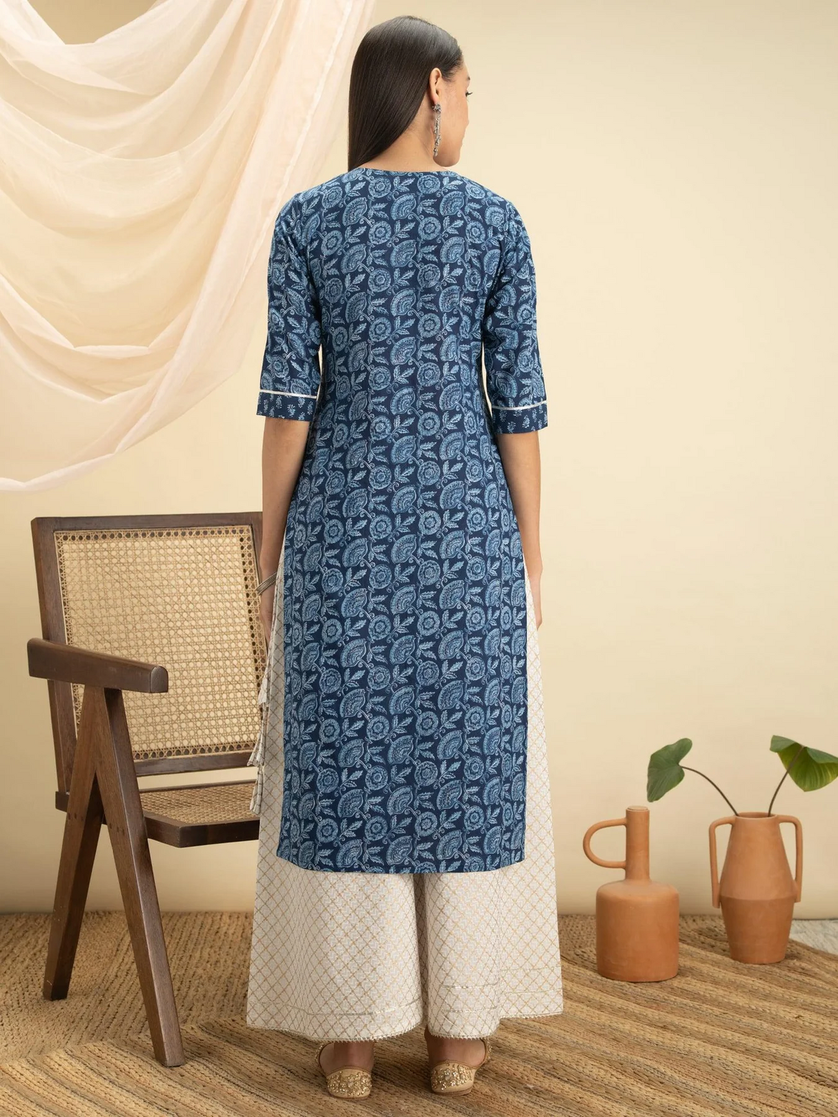 Indigo Printed Cotton Kurta