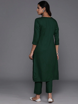 Green Yoke Design Wool Blend Straight Kurta Set