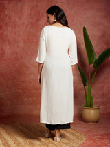 White Embellished Rayon Straight Kurta