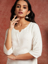 White Embellished Rayon Straight Kurta