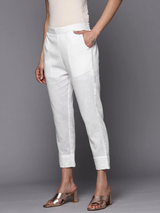 White Solid Cotton Trousers